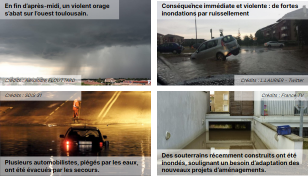 Photos illustrant l'épisode de ruissellement de juin 2014 dans l'ouest toulousain